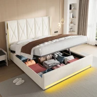Cama de terciopelo con cabecero acolchado y capitoné, prácticos bolsillos laterales, apta para colchón 180x200 cm, 190x213x141 cm, Beige(m-4)