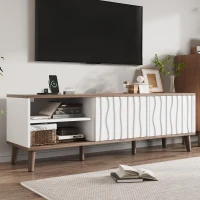 Mobile TV LED RGB con ante scorrevoli e ampio spazio portaoggetti, 160x40x52 cm, Bianco(m-4)