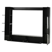 Mueble de salón compacto de 4 piezas, mueble de TV integrado con vitrina y estanterías abiertas, gran capacidad de almacenaje, 245x30x170 cm, Negro(m-6)