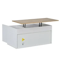 Mesa de centro elevável para sala de estar, duas portas de armário e cantos grandes e arredondados, 46x95x45 cm, Branco(m-10)