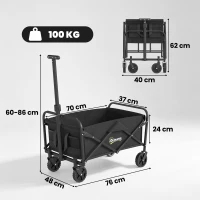 Outsunny 93L Festival Trolley on Wheels, Garden Folding Trolley Cart, 120kg Heavy Duty Collapsible Folding Wagon with Adjustable Handle and Carrying Bag for Beach, Camping, Festival, Black(m-3)