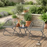 Outsunny Patio Bistro Set, Folding Patio Furniture Set with 2 Chairs and Table, Grey(m-10)