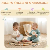 AIYAPLAY Instruments de Musique pour Enfants, Jouets Musicaux en Bois d'Inspiration avec Tambourin et Maracas pour Enfants 3+ Ans(m-5)