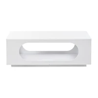 Tavolino da salotto con illuminazione LED, spazio portaoggetti e foro passacavi, 100x50x35 cm, Bianco(m-2)