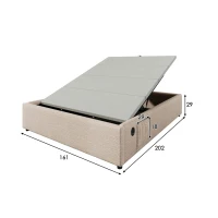 Cama estofada Cama de casal 160×200 cm, Cama com arrumação e pistões hidráulicos silenciosos, sem cabeceira, 202x161x29 cm, Bege+Cor natural(m-3)