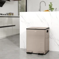 HOMCOM Poubelle de cuisine 2 compartiments de 2 x 20L, acier inoxydable, couvercle à fermeture douce, 45,8x36x51,6cm, or(m-2)