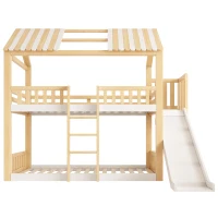 Beliche estilo cabana para crianças com telhado a duas águas, guarda‑corpo no estilo cerca de madeira, para colchões 90x200 cm, sem colchões, 247x171x220 cm, Branco(m-1)