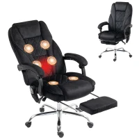 Vinsetto Ergonomische Massage Bureaustoel met Voetsteun, Draaibaar, Op Wielen, Zwart(m-14)