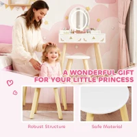 AIYAPLAY Kids Vanity Table and Chair Set with 3-Colour LED Lights Mirror, Drawer, Storage Boxes, for 3+ Years, White(m-9)
