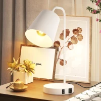 HOMCOM Pack de 2 Lámparas de Mesa Modernas en Acero con Puertos USB Casquillo E27 Bombilla no Incluida Blanco(m-6)