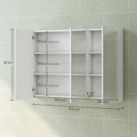 HOMCOM Dulap de Baie cu Oglindă, 3 Uși, 4 Rafturi Reglabile, 91,5 x 11,5 x 65 cm, Alb(m-3)