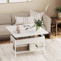 HOMCOM Mesa de Centro Elevable y Extensible con Compartimento Oculto y Estantes Abiertos 98x49x55 cm Blanco(m-6)