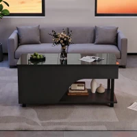 Table basse réglable en hauteur avec rangement caché, compartiments latéraux réglables, 50x100x46 cm, Noir(m-5)