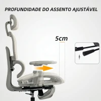 HOMCOM Cadeira de Escritório Ergonómica de Rede com Apoios de Braços 3D Reclinável até 135° Encosto de Cabeça Ajustável Bege(m-5)