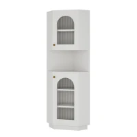 Armario de baño de esquina con tira LED, moderno, compacto y resistente a la humedad, 45x45x166,5 cm, Blanco(m-7)