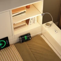 Cama com arrumação 90x200 cm, cama de hóspedes extensível 180x200 cm, 3 prateleiras reguláveis em altura, 237x133x100 cm, Branco(m-10)