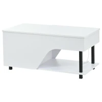 Table basse réglable en hauteur avec rangement caché, compartiments latéraux réglables, 50x100x46 cm, Blanc(m-2)