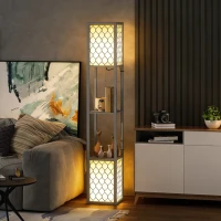 HOMCOM Floor Lamp with Shelves, Dual Light, Modern Tall Standing Lamps, with Pull Chain Switch (Bulb not Included), Light Grey(m-10)