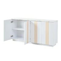 Aparador para sala de estar com 4 portas, elegantes frisos dourados, independente, 35x140x70 cm, Branco(m-6)