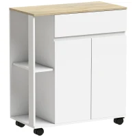 HOMCOM Căruț de Bucătărie cu Sertar, Dulap și 2 Rafturi Laterale, din Lemn, 78x39,5x88,5 cm, Alb și Stejar(m-1)