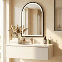 HOMCOM Miroir Salle de Bain avec Éclairage 60 x 90 cm, Miroir LED Arqué, Anti-Buée, 3 Couleurs Lumière, Dimmable, Mémoire, Noir(m-9)