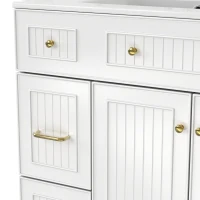 Mobile bagno indipendente con lavabo in ceramica, piedini in legno e maniglie in metallo, 81.7x46.8x90 cm, Bianco(m-9)