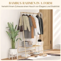 HOMCOM Bamboe Kledingrek met Schoenenrek en Haken, Vrijstaand, voor Entree, Slaapkamer, Natuurlijk Hout(m-5)