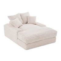 Chaise longue in velluto a coste con 4 cuscini rimovibili e schiuma memory ad alta densità, 165x135x58 cm, Beige(m-6)