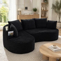 Bogesofa imbottito con portabicchieri su entrambi i lati, cuscini e tasca laterale, 250x152x82 cm, Nero(m-1)