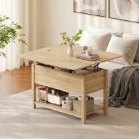 HOMCOM Mesa de centro elevável e extensível mesa de sala com compartimento oculto prateleira aberta 100x45x50,5cm madeira natural(m-10)