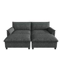 Divano a U con pouf poggiapiedi flessibile e vano portaoggetti nascosto, 216x77x82 cm, Nero(m-2)