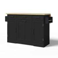 Isla de cocina móvil con encimera abatible, 360°-ruedas con freno, para 2–4 personas, 120x70x87 cm, Negro