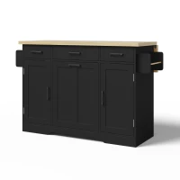 Ilha de cozinha móvel com tampo rebatível, rodízios com travão 360°, para 2–4 pessoas, 120x70x87 cm, Preto(m-1)