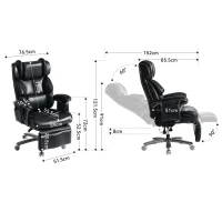 XXL Cadeira de escritório ergonómica, função de massagem e aquecimento, apoio de pés extensível e encosto regulável, 85,5x76,5x121,5 cm, Preto(m-3)