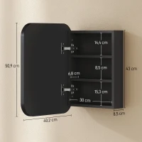 HOMCOM Armário de Casa de Banho com Espelho, Design com Bordas Arredondadas e Prateleiras Ajustáveis 40,2x10,2x50,9 cm Preto(m-3)
