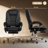 Vinsetto Ergonomische Massage Bureaustoel met Voetsteun, Draaibaar, Op Wielen, Zwart(m-3)