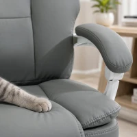 HOMCOM Cadeira de Escritório Ergonômica, Poltrona Reclinável em Couro Sintético Compatível com Animais, Altura Regulável, Cinza(m-6)