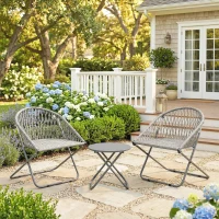 Outsunny Patio Bistro Set, Folding Patio Furniture Set with 2 Chairs and Table, Grey(m-9)