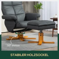 HOMCOM Relaxfauteuil met kruk, rugleuning kantelbaar tot 145°, 360° draaibaar, kunstleer, donkergrijs(m-7)