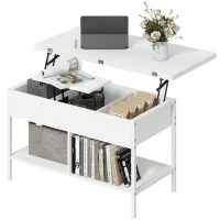 HOMCOM Mesa de Centro Elevable y Extensible con Compartimento Oculto y Estantes Abiertos 98x49x55 cm Blanco(m-12)