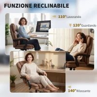 HOMCOM Sedia da Ufficio Reclinabile in Finta Pelle con Poggiapiedi e Rotelle, 65x67x111-119 cm, Marrone(m-7)