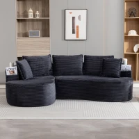 Bogesofa imbottito con portabicchieri su entrambi i lati, cuscini e tasca laterale, 250x152x82 cm, grigio scuro(m-4)