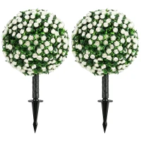 HOMCOM Kunstrozenbollen UV-bestendig voor buiten, set van 2 rozenbomen, 55 cm, wit(m-14)
