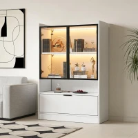 Vitrine LED moderna, iluminação LED RGB, compartimento abatível prático e prateleiras ajustáveis, 80x35x120 cm, Branco(m-2)