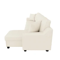 Divano angolare moderno in ciniglia con cuscini, schienale reclinabile e portabicchieri, 280x136x82 cm, Beige(m-7)