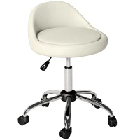 HOMCOM Tabouret à roulettes tabouret de travail pivotant 360° hauteur réglable 53-73 cm revêtement synthétique blanc(m-13)
