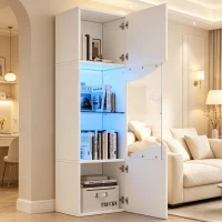 Vitrine para sala de estar, design estreito e alto com amplo espaço de arrumação, 35x50x165 cm, Branco(m-4)