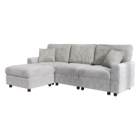 Sofá moderno com pufe, função de carregamento com duas portas, incl. 2 almofadas quadradas, almofadas de assento removíveis, 223x146x84 cm, Cinzento(m-6)