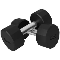 SPORTNOW Pack de 2 Mancuernas Dodecagonales de 2x8 kg de Metal Recubiertas de Goma para Entrenamiento en Casa Gimnasio Negro(m-1)