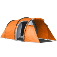Outsunny 2 Man Tunnel Tent with Sewn-in Groundsheet, Air Vents, Rainfly, 2000mm Large Camping Tent with Bedroom, Porch, Living Area for Camping, Hiking, 426L x 206W x 154H cm, Orange(m-1)
